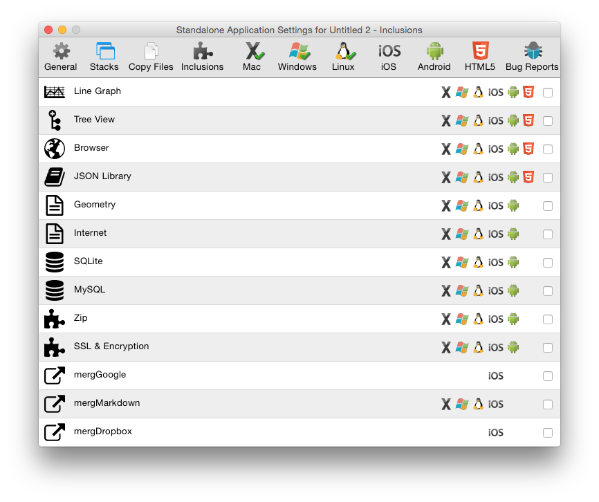 Standalone application inclusions